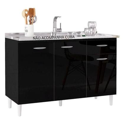 Imagem de Cozinha Compacta - Balcão de Pia + Tampo Conjunto com Aéreo 3 Portas Preto - Walmir Móveis
