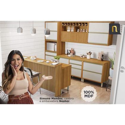 Imagem de Cozinha Compacta Baronesa 2 Peças (1 Armário + 1 Balcão) C2P23 Freijo/Off White - Nesher