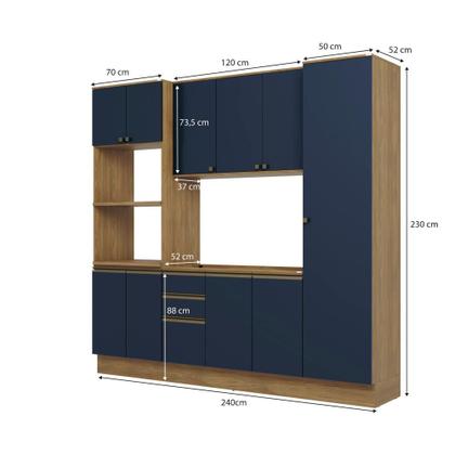 Imagem de Cozinha Compacta Celeste Kappesberg 100% MDF Nogueira/Azul 240cm