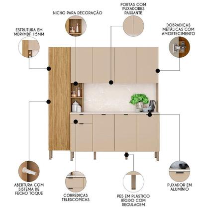 Imagem de Cozinha Compacta Com Balcão 200cm Louvre K02 Freijó/vanilla - Mpozenato