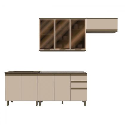 Imagem de Cozinha Compacta Connect 9 Portas 2 Gavetas com Vidro 100% Mdf Duna/Cristal - Henn