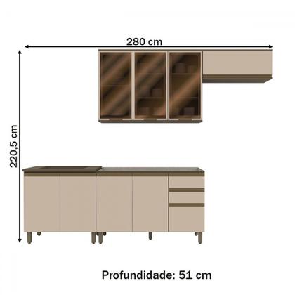Imagem de Cozinha Compacta Connect 9 Portas 2 Gavetas com Vidro 100% Mdf Duna/Cristal - Henn