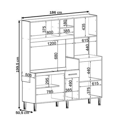 Cozinha Compacta Helena 8 Portas 1 Gaveta com Vidro Freijó/Off