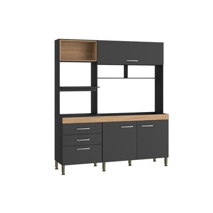 Imagem de Cozinha Compacta Isis c/ 3 Portas e 3 Gavetas Preto/Mel - Movelbento