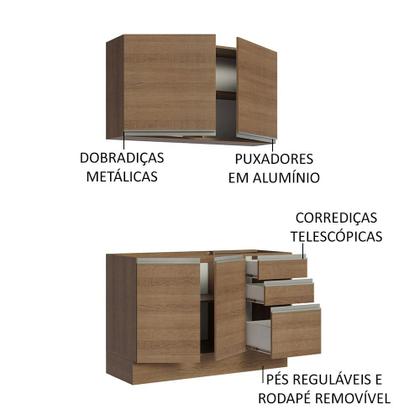 Imagem de Cozinha Compacta Madesa Glamy 120003 com Armário e Balcão (Sem Tampo e Pia) - Rustic
