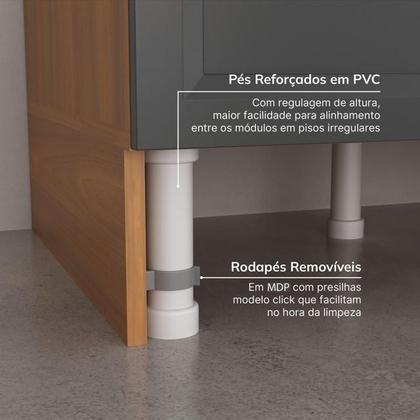Imagem de Cozinha Compacta Modulada 3 Peças 2 Aéreos 1 Balcão Soho CabeCasa MadeiraOriginals Cinza/Freijó/Grafite