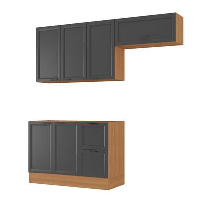 Imagem de Cozinha Compacta Modulada 3 Peças 2 Aéreos 1 Balcão Soho CabeCasa MadeiraOriginals Cinza/Freijó/Grafite