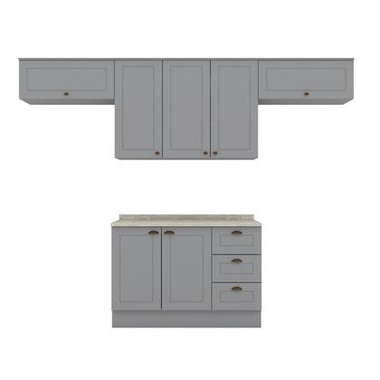 Imagem de Cozinha Compacta Modulada 4 Peças com Duplo Aéreo Emily Cinza/Calcare