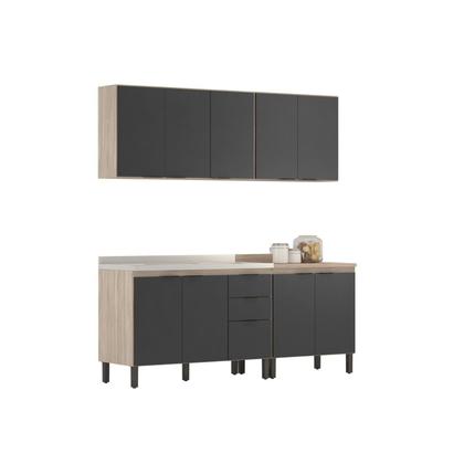 Imagem de Cozinha Compacta Modulada Firenze 04 Peças 10 Portas 02 Gavetas Cinza/Avena Touch/Grafito