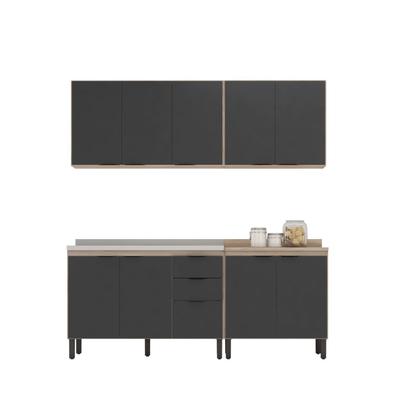 Imagem de Cozinha Compacta Modulada Firenze 04 Peças 10 Portas 02 Gavetas Cinza/Avena Touch/Grafito