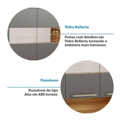 Imagem de Cozinha Compacta Napoli 6 Portas 2 Gavetas 100% Mdf com Vidro Amêndoa/Chumbo - Rio Doce