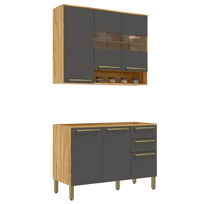 Imagem de Cozinha Compacta Napoli 6 Portas 2 Gavetas 100% Mdf com Vidro Amêndoa/Chumbo - Rio Doce
