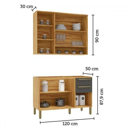 Imagem de Cozinha Compacta Napoli 6 Portas 2 Gavetas 100% Mdf com Vidro Amêndoa/Chumbo - Rio Doce