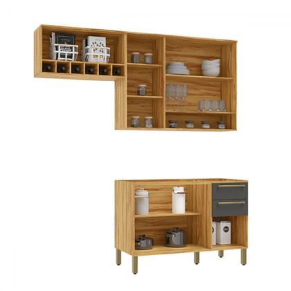 Imagem de Cozinha Compacta Napoli 7 Portas 2 Gavetas 100% Mdf com Vidro 11066 Amêndoa/Chumbo - Rio Doce