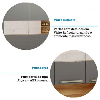 Imagem de Cozinha Compacta Napoli 7 Portas 2 Gavetas 100% Mdf com Vidro 11066 Amêndoa/Chumbo - Rio Doce