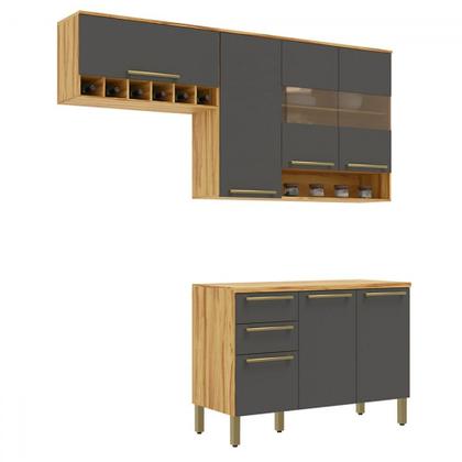 Imagem de Cozinha Compacta Napoli 7 Portas 2 Gavetas 100% Mdf com Vidro Amêndoa/Chumbo - Rio Doce