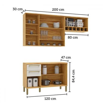 Imagem de Cozinha Compacta Napoli 7 Portas 2 Gavetas 100% Mdf com Vidro Amêndoa/Off White - Rio Doce