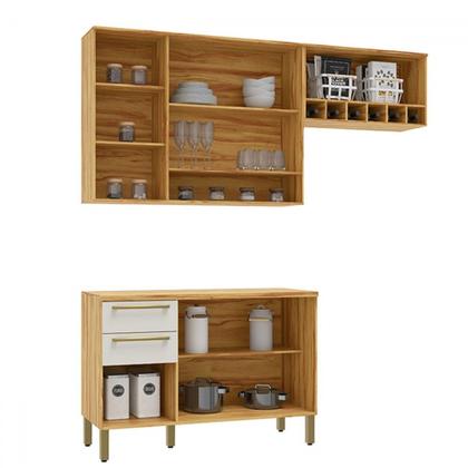 Imagem de Cozinha Compacta Napoli 7 Portas 2 Gavetas 100% Mdf com Vidro Amêndoa/Off White - Rio Doce