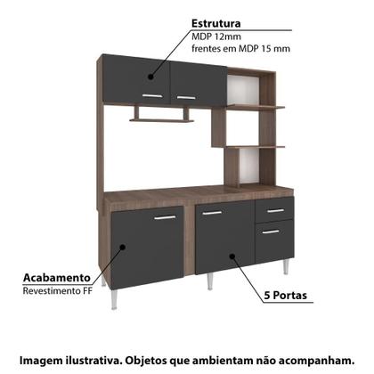 Cozinha Compacta Sevilha com 5 Portas e Tampo Teka/Grafite