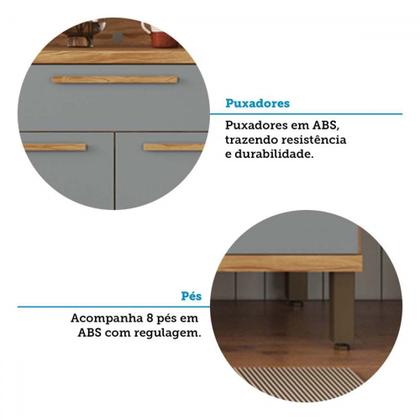 Imagem de Cozinha Compacta Touriga 6 Portas 1 Gaveta 100% Mdf com Vidro Amêndoa/Cinza - Rio Doce