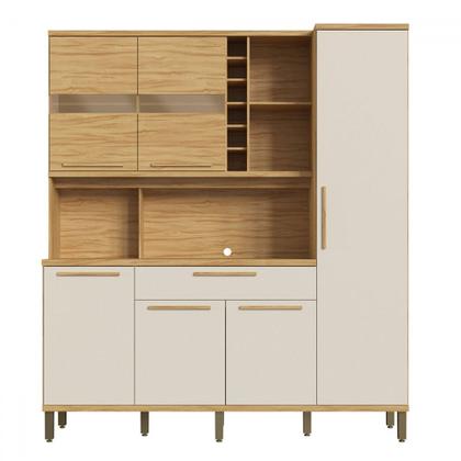 Imagem de Cozinha Compacta Touriga 6 Portas 1 Gaveta 100% Mdf com Vidro Amêndoa/Off White - Rio Doce