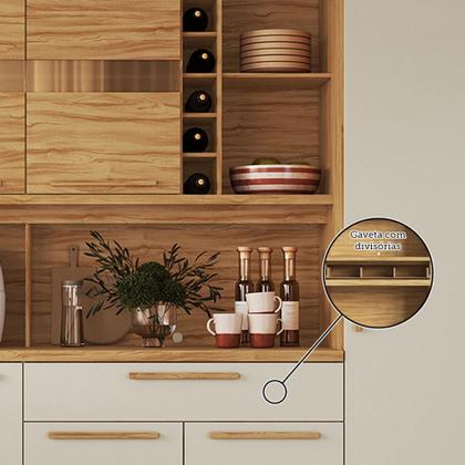 Imagem de Cozinha Compacta Touriga 6 Portas 1 Gaveta 100% Mdf com Vidro Amêndoa/Off White - Rio Doce