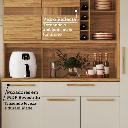Imagem de Cozinha Compacta Touriga 6 Portas 1 Gaveta 100% Mdf com Vidro Amêndoa/Off White - Rio Doce