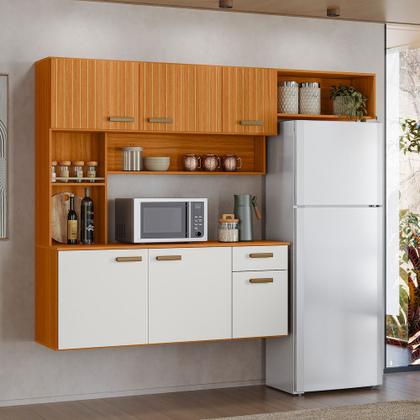 Imagem de Cozinha Completa 1.8 Manu 5P Susp. Freijo c/ Off White Ripado 3D Poliman