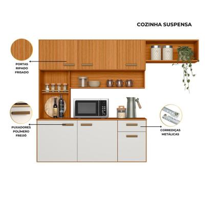 Imagem de Cozinha Completa 1.8 Manu 5P Susp. Freijo c/ Off White Ripado 3D Poliman