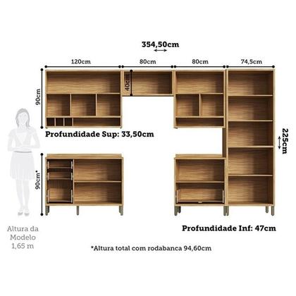 Imagem de Cozinha Completa 100% Mdf 6 Peças 12 Portas 4 Gavetas e Vidro 354cm Vicenza Espresso Móveis