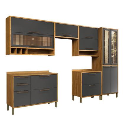 Imagem de Cozinha Completa 100% Mdf 6 Peças 12 Portas 4 Gavetas e Vidro 354cm Vicenza Espresso Móveis