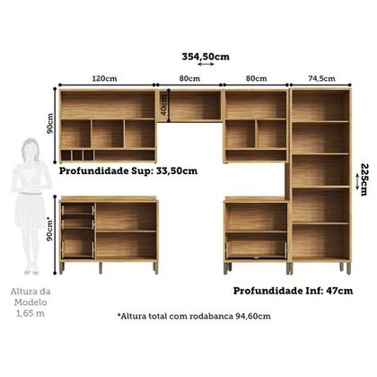 Imagem de Cozinha Completa 100% Mdf 6 Peças 12 Portas 4 Gavetas e Vidro 354cm Vicenza Espresso Móveis