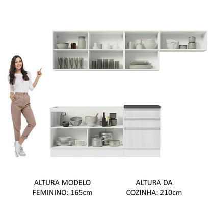 Imagem de Cozinha Completa 100% MDF Madesa Acordes 260003 com Armário e Balcão - Frentes Branco Brilho