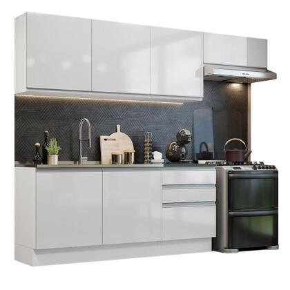 Imagem de Cozinha Completa 100% MDF Madesa Acordes 260003 com Armário e Balcão - Frentes Branco Brilho