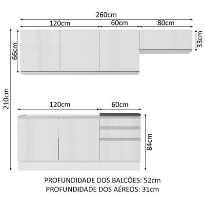 Imagem de Cozinha Completa 100% MDF Madesa Acordes 260003 com Armário e Balcão - Frentes Branco Brilho