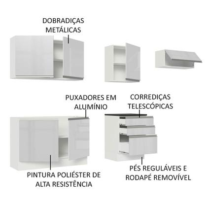 Imagem de Cozinha Completa 100% MDF Madesa Acordes 260003 com Armário e Balcão - Frentes Branco Brilho