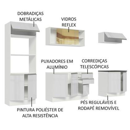 Imagem de Cozinha Completa 100% MDF Madesa Acordes 270007 com Armário e Balcão - Frentes Branco Brilho