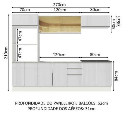 Imagem de Cozinha Completa 100% MDF Madesa Acordes 270007 com Armário e Balcão - Frentes Branco Brilho