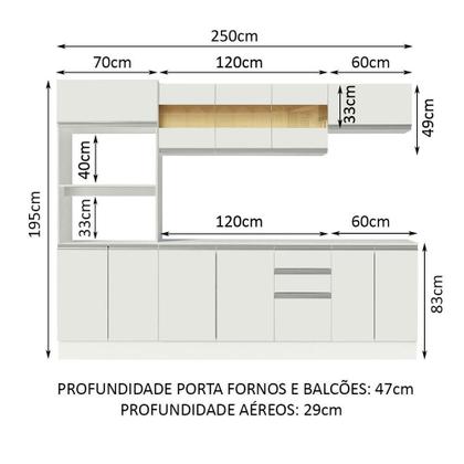 Imagem de Cozinha Completa 100% MDF Madesa Smart 250 cm Modulada Com Balcão e Tampo