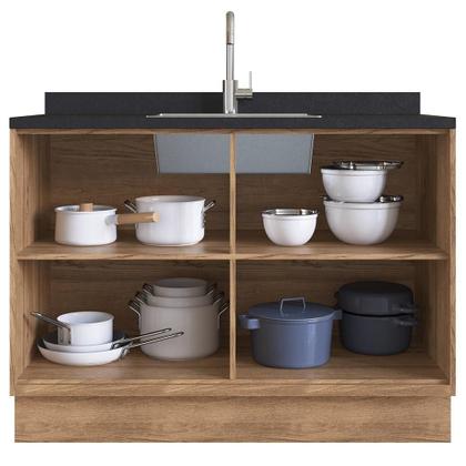 Imagem de Cozinha Completa 100% MDF Modular Édez Une, 15 Portas 6 Gavetas e Tampo, Off White e Louro Freijó