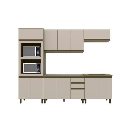 Imagem de Cozinha Completa 271,5cm 5 Peças para Cooktop com Torre Quente para 2 Fornos 12 Portas 2 Gavetas Connect Henn - Duna/Cristal