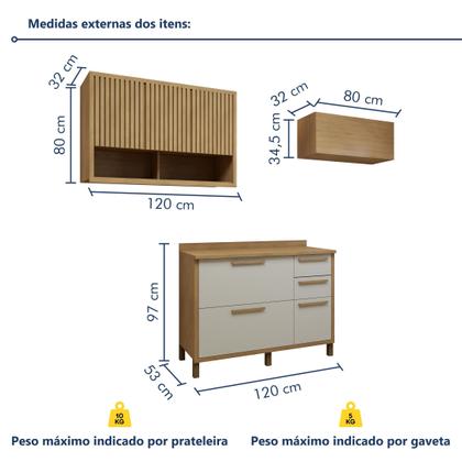 Imagem de Cozinha Completa 3 Peças 7 Portas 2 Gavetas