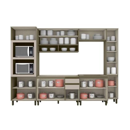 Imagem de Cozinha Completa 306,5cm 6 Peças com Torre Quente e Paneleiro 12 Portas 2 Gavetas Connect Henn - Duna/Cristal