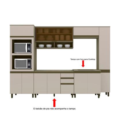 Imagem de Cozinha Completa 306,5cm 6 Peças com Torre Quente e Paneleiro 12 Portas 2 Gavetas Connect Henn - Duna/Cristal
