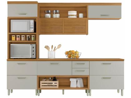 Imagem de Cozinha Completa 5 Portas 4 Gavetas Ripado 100% MDF Princesa Freijó/Off White Nesher