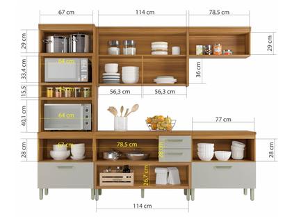 Imagem de Cozinha Completa 5 Portas 4 Gavetas Ripado 100% MDF Princesa Freijó/Off White Nesher