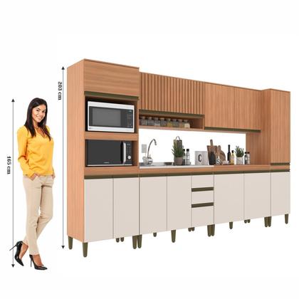 Imagem de Cozinha Completa 6 Peças 12 Portas com Torre Quente Paneleiro e Aéreo Ripado Cecília