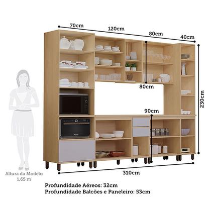 Imagem de Cozinha Completa 6 Peças com Espaço para Micro-ondas e Tampo 310cm Aura Luciane Móveis