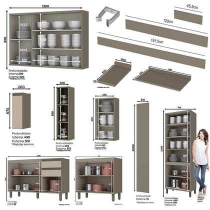 Imagem de Cozinha Completa 8 Peças Connect com Cristaleira e Rodapé - Móveis Henn