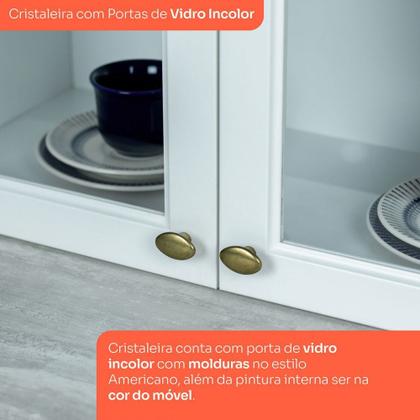 Imagem de Cozinha Completa Americana 12 Portas 7 Gavetas com Vidro 100% Mdf Branco Hp -  Henn